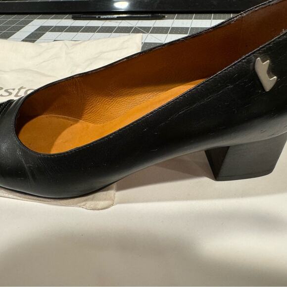 A. Testoni Black Leather Heels 3" Square Toe Italy Size 5.5 with Dust Bag - Picture 8 of 10